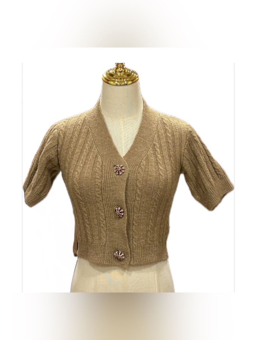 Tack Clothing Cable Knit Cropped  Short Sleeve Cardigan S